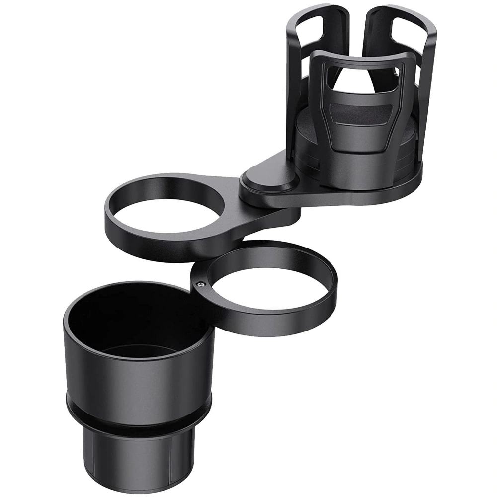 Car cup holder organizer with dual cup slots and a secure phone holder, designed for convenient drink storage in vehicles.