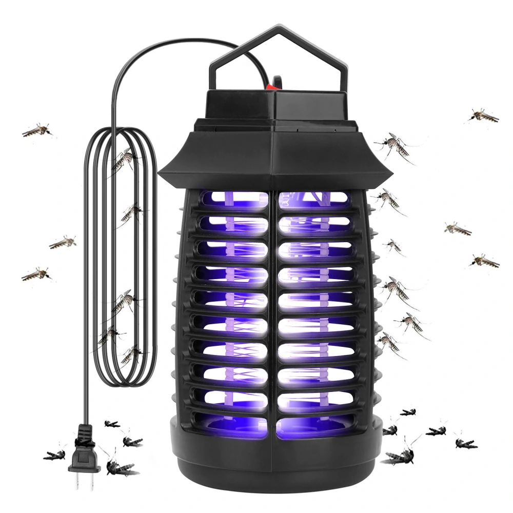 Electric insect zapper with purple UV light and plug, effectively attracting and killing mosquitoes and other flying pests.
