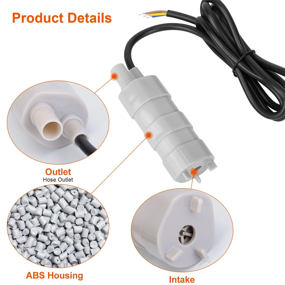 Detailed image of a PVC water pump adapter showcasing the outlet and intake connections, as well as ABS housing material, ideal for plumbing and fluid transfer applications.