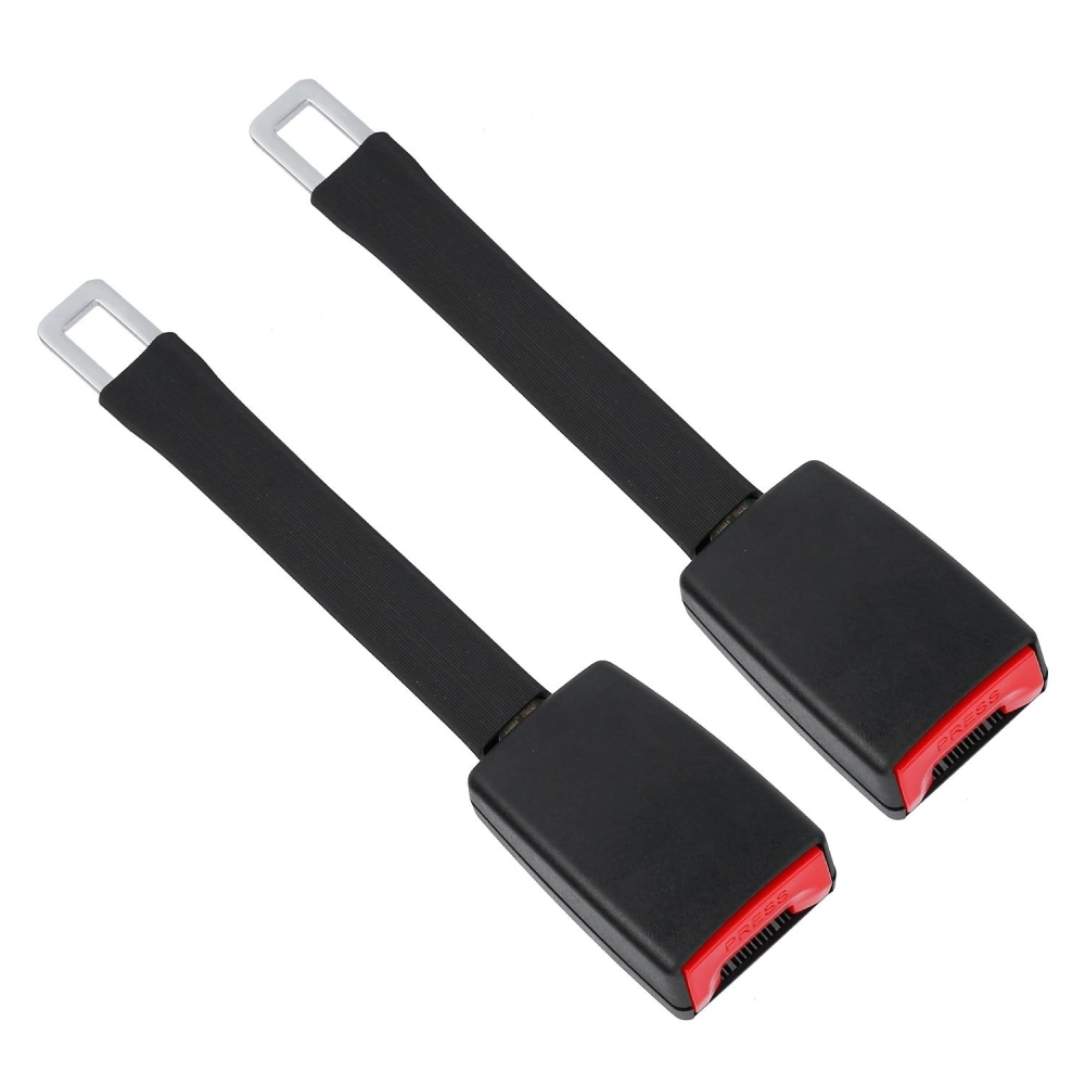 Set of two black car seat belt buckles with red release buttons, designed for vehicle safety and easy installation.