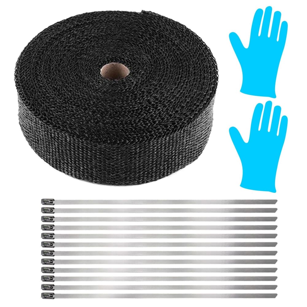 Black mesh roll, blue gloves, and stainless steel zip ties for secure packaging and crafting projects.