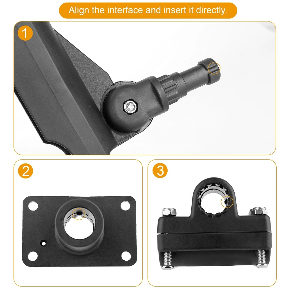Step-by-step assembly instructions for a rotary joint made of durable black plastic, featuring labeled images for aligning interface connections and secure installation.