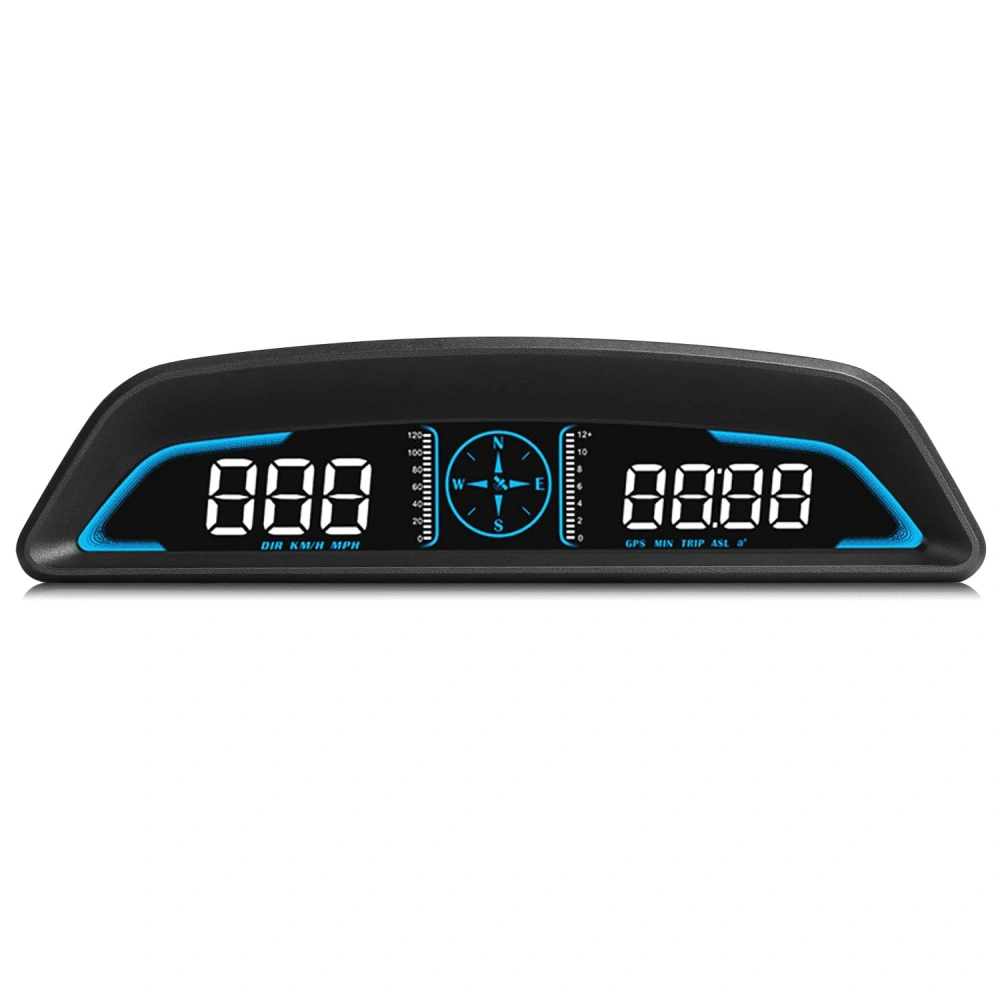 Digital car GPS speedometer with compass display, featuring illuminated blue accents and large numeric readouts for speed and direction.