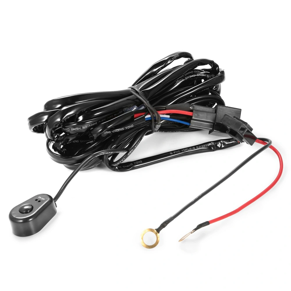 Car LED light wiring kit with remote control switch and multi-colored wires, ideal for automotive lighting installations.