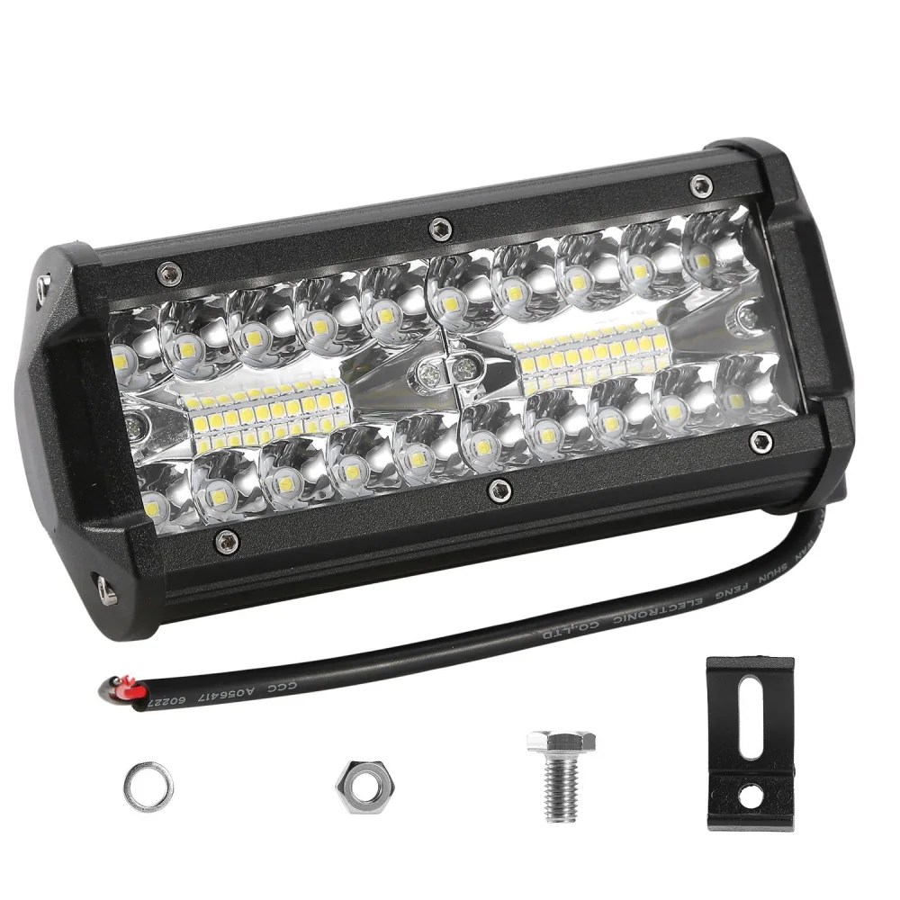 High-performance LED light bar with 24 powerful bulbs, featuring a durable black housing, electrical wiring, and mounting hardware for off-road and outdoor use.