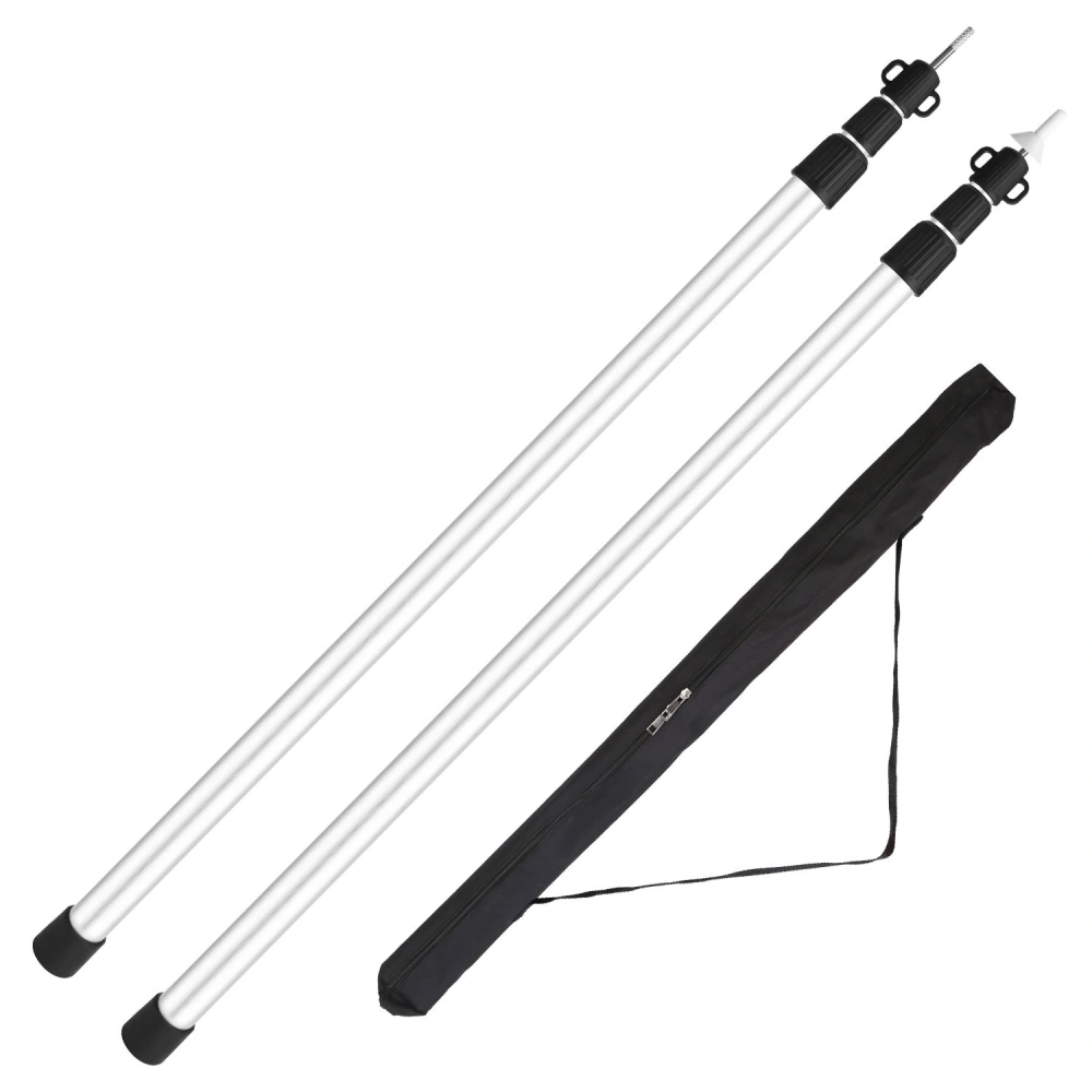 Adjustable aluminum tent poles with rubber caps and included carrying bag for outdoor camping use.