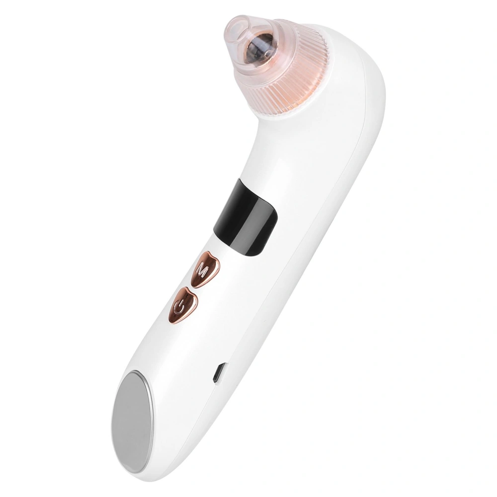 White facial vacuum blackhead remover with adjustable suction levels and a transparent tip for easy viewing and cleaning.