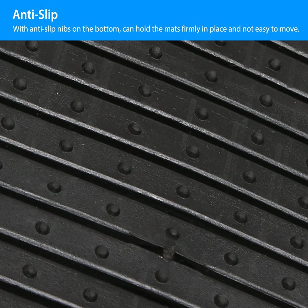 Close-up of a black anti-slip mat featuring textured surface and rubber nibs on the underside for secure grip on various floors, preventing movement and enhancing safety.
