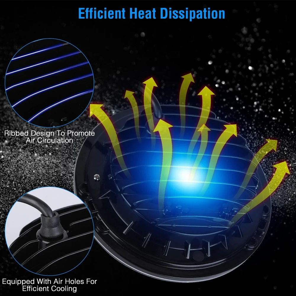 Close-up of a cooling system component showcasing its ribbed design for enhanced air circulation and integrated air holes for efficient heat dissipation, highlighted by glowing arrows indicating airflow direction.