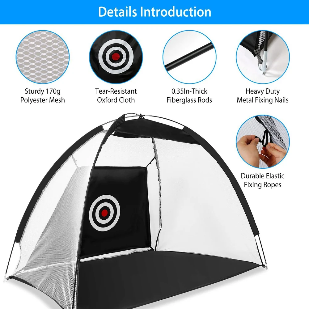 Durable pop-up target tent made with sturdy 170g polyester mesh and tear-resistant oxford cloth, featuring a black design with a bullseye target, ideal for outdoor shooting practice.