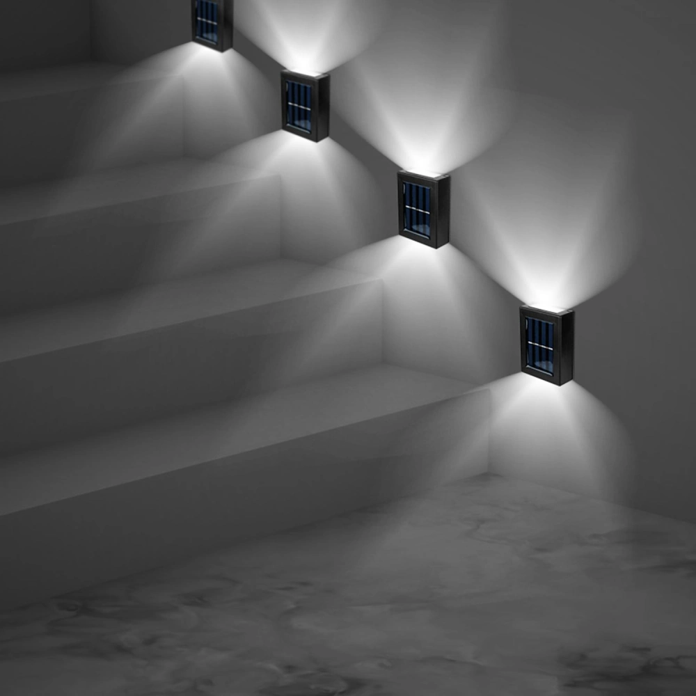 Modern solar-powered step lights mounted on a staircase, providing bright illumination and enhancing safety in low-light conditions.