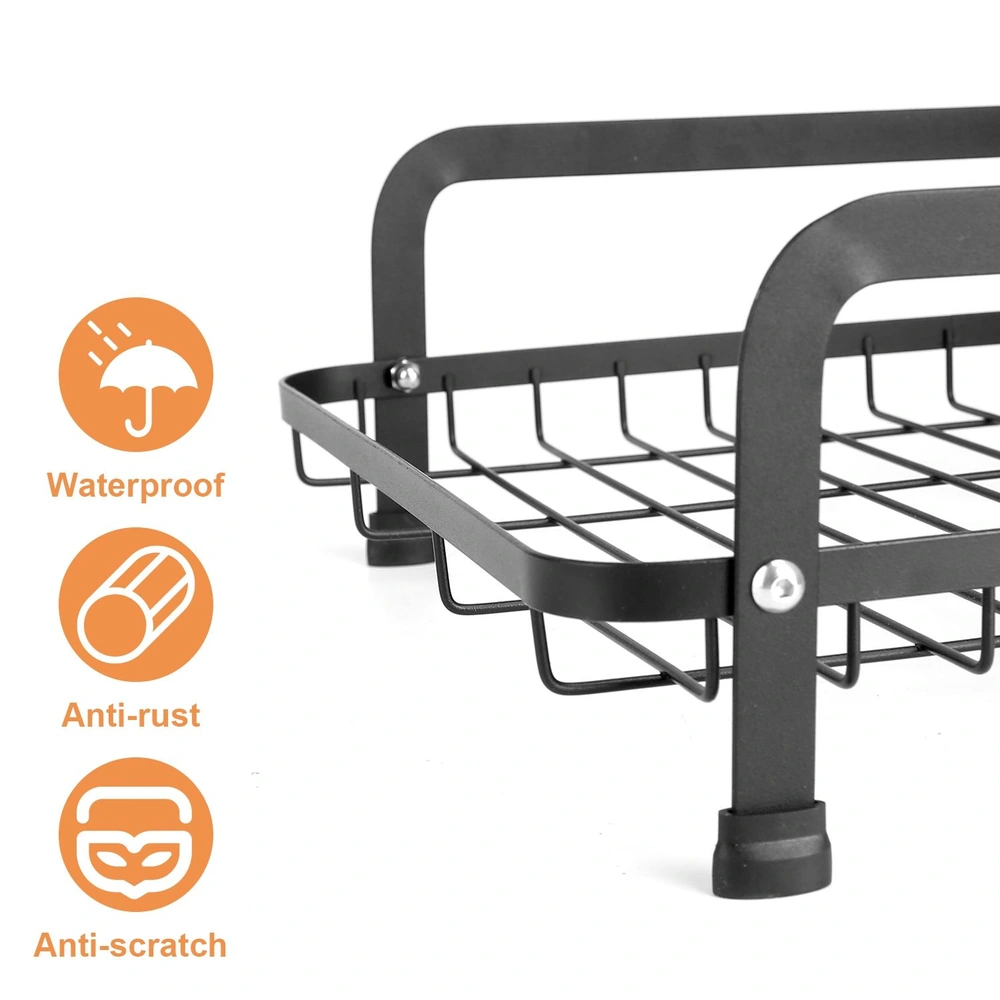 Black metal storage basket with waterproof, anti-rust, and anti-scratch features, perfect for organizing various items.