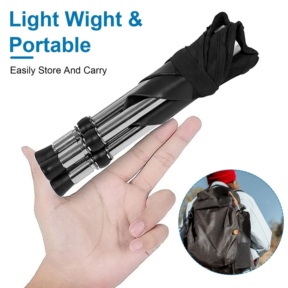 Compact, lightweight portable umbrella held in a hand, showcasing its easy storage and carry features.