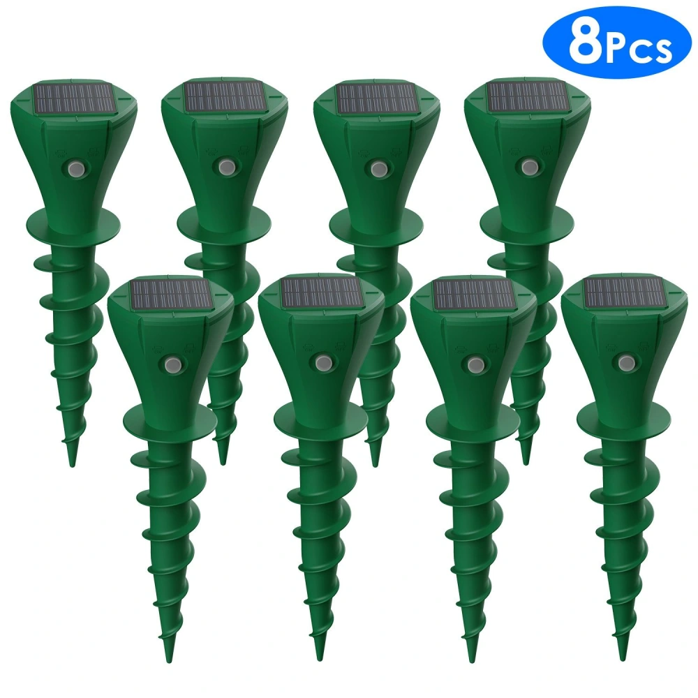 Set of 8 solar-powered garden lights with spiral stakes, designed for easy installation and outdoor illumination.