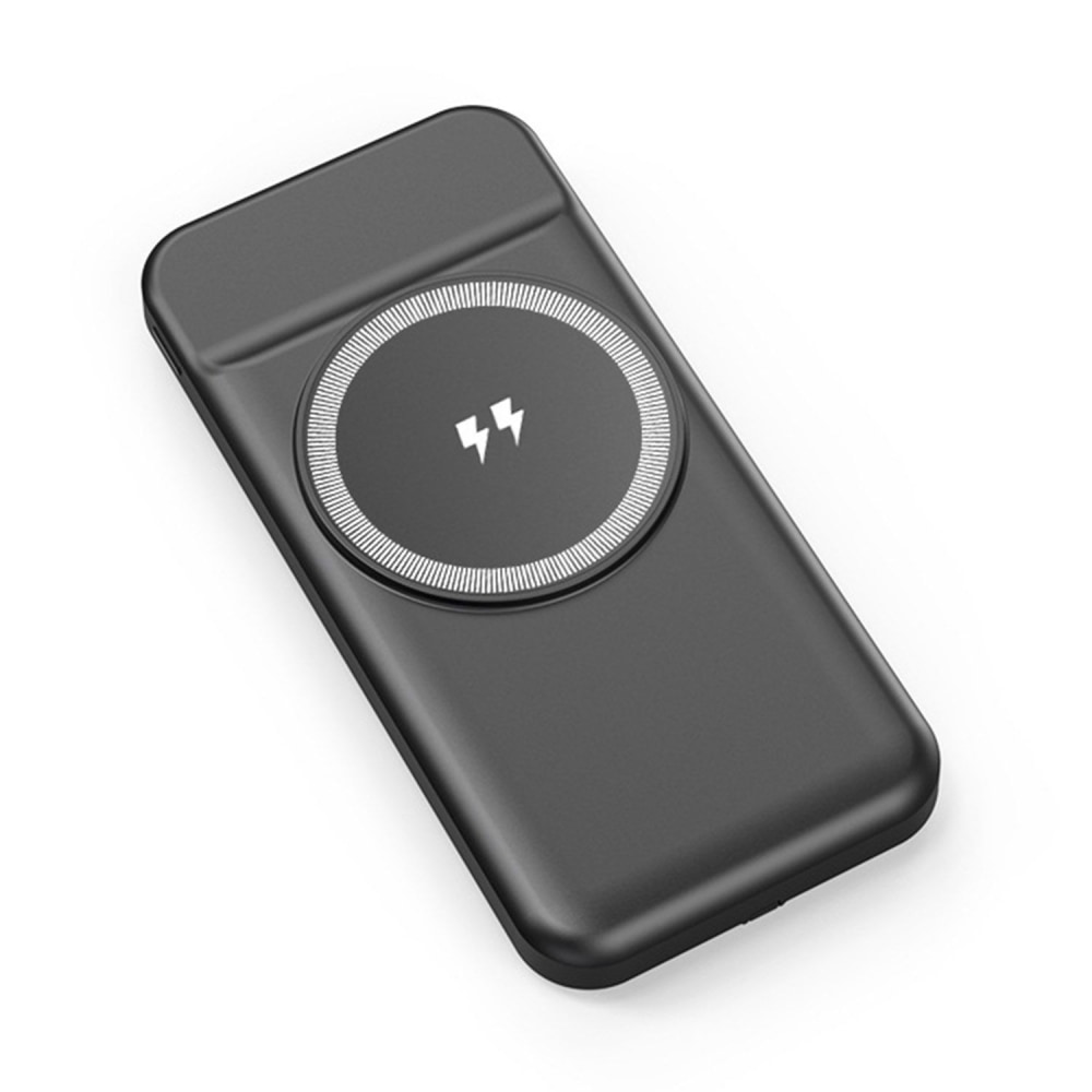 Sleek black wireless charger with lightning bolt icon, designed for fast, efficient charging of compatible devices.