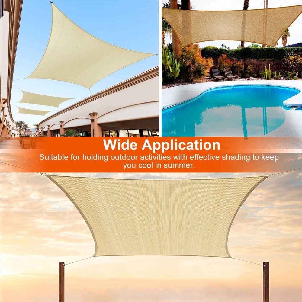 Outdoor sunshade sail providing effective shading for summer activities, featuring a cream color to blend with various landscapes, installed over a pool and patio area.