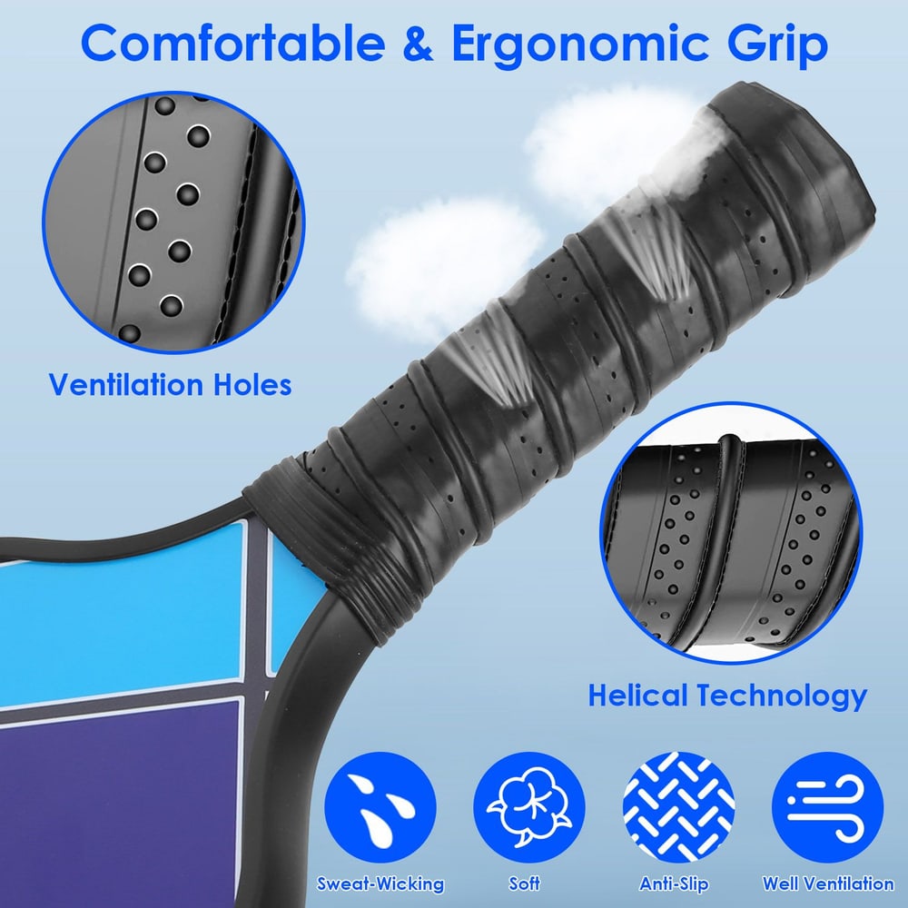 Ergonomic tennis racket grip featuring ventilation holes, sweat-wicking technology, and anti-slip design for maximum comfort and performance.