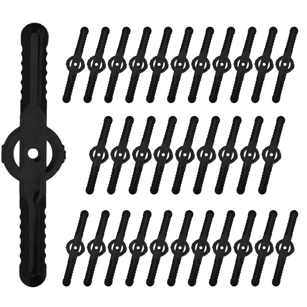 Black plastic toggles with a circular base and ridged edged design, packaged in a set for versatile use in clothing or crafts.
