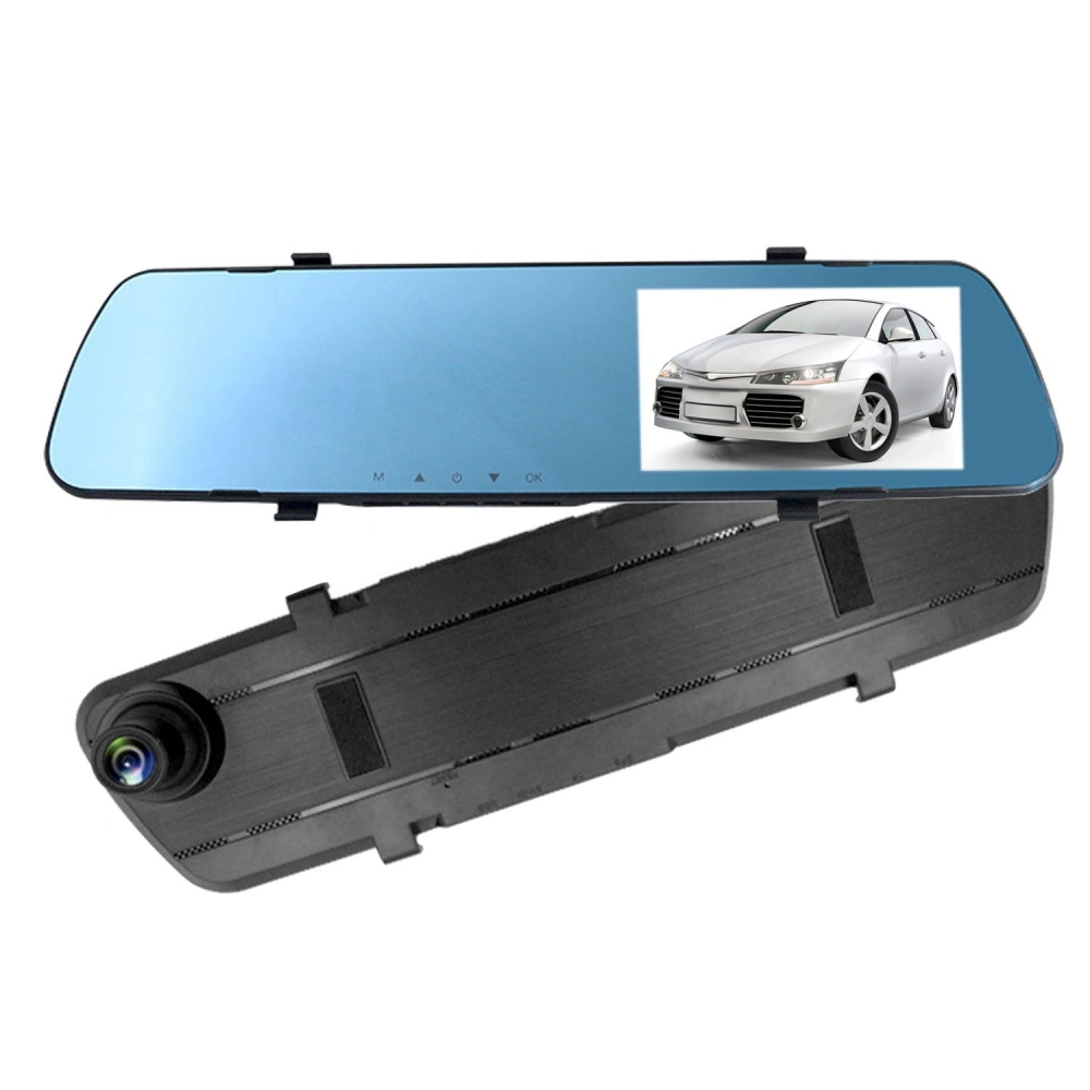 Car rearview mirror with digital display showing a vehicle image, featuring a sleek design and adjustable settings.