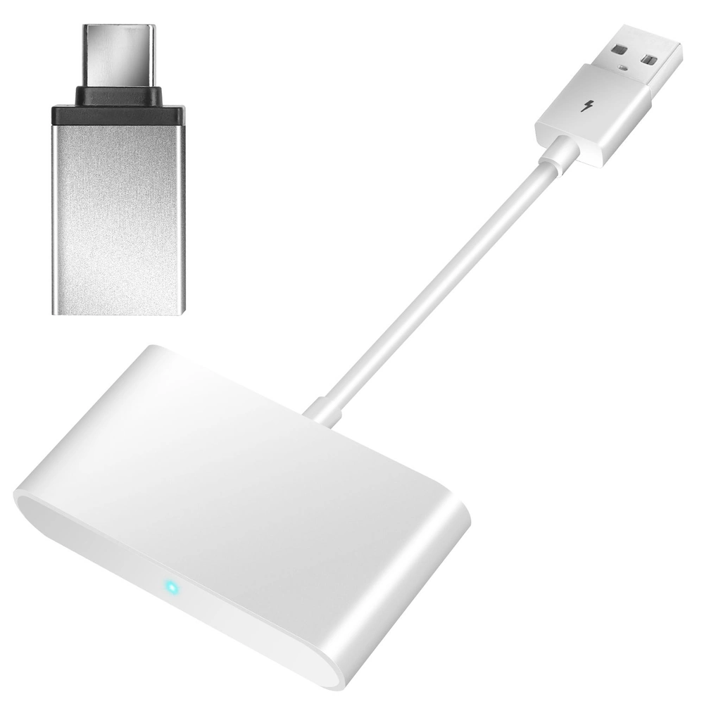 USB-C to USB adapter with a sleek silver design, featuring a compact connector and a cable with USB Type-A plug, perfect for seamless connections between devices.