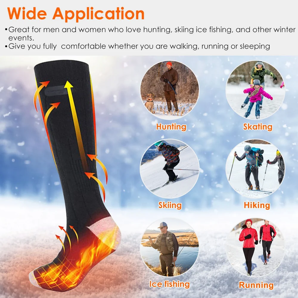 Warm and comfortable thermal socks for outdoor activities like hunting, skiing, skating, hiking, ice fishing, and running, featuring a stylish design and optimal heat retention.