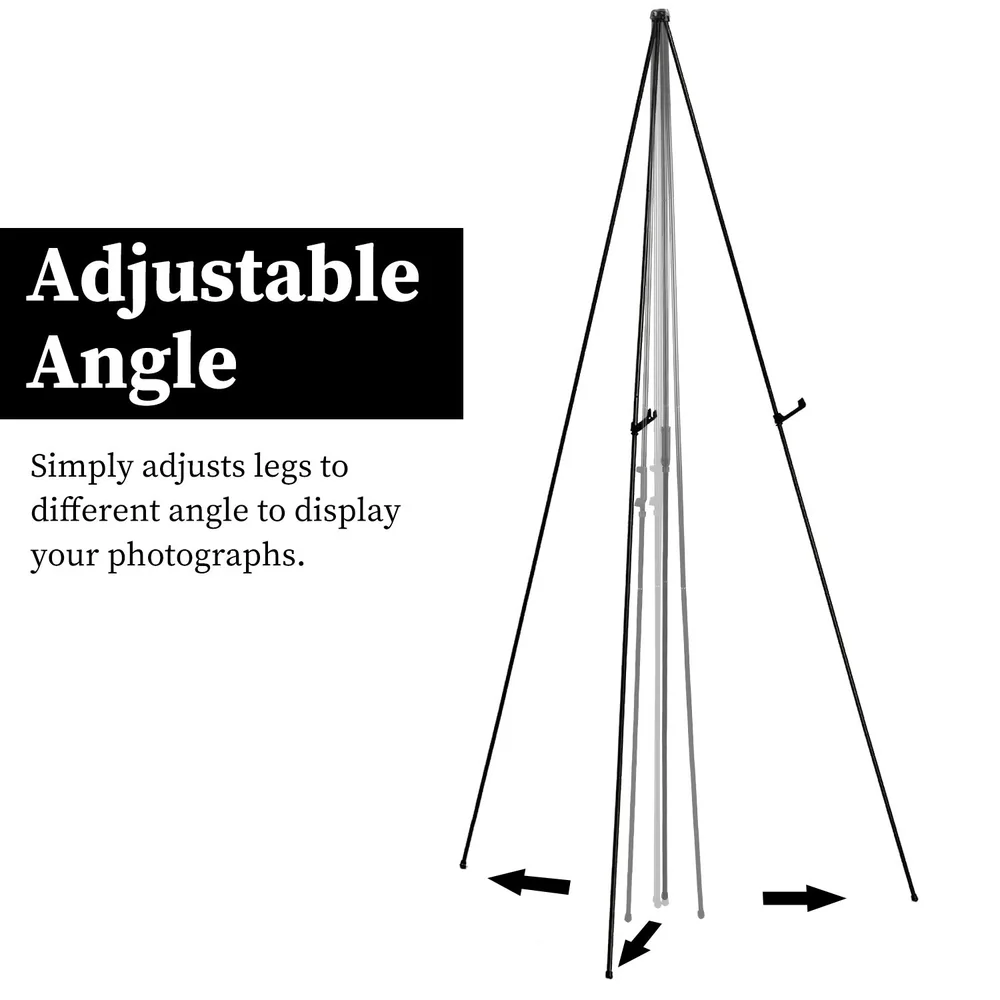 Adjustable photo display tripod with extendable legs, designed for flexible angles to showcase your photographs effectively.