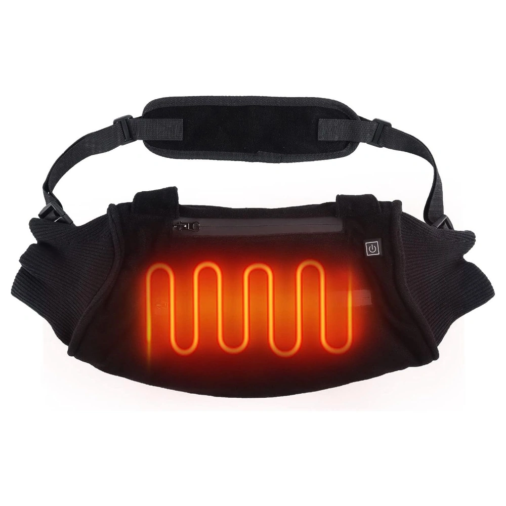 Heated waist belt with adjustable straps and glowing heating elements for pain relief and comfort.