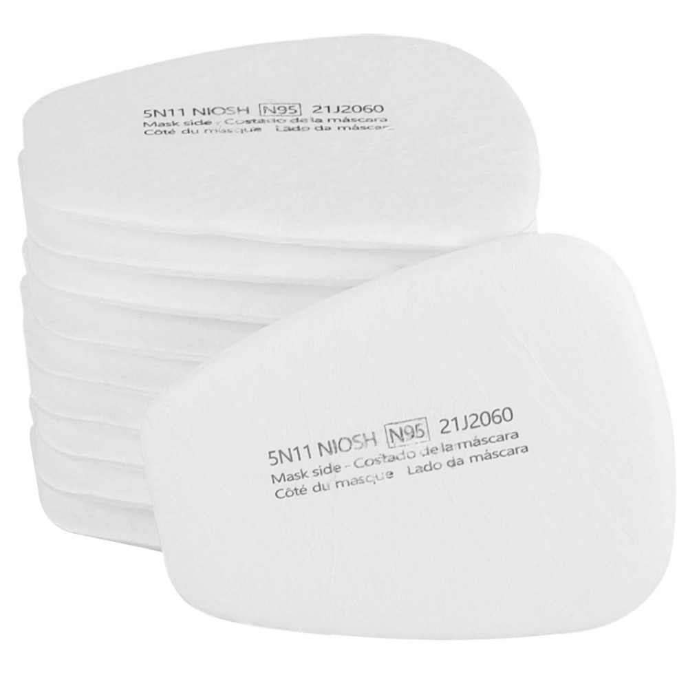 N95 mask filters stacked with visible print indicating the mask side, providing effective respiratory protection against airborne particles.