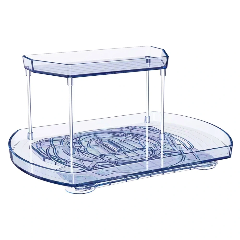 Multi-tier acrylic storage organizer with a clear top shelf and a tray base, designed for efficient kitchen or bathroom space-saving.