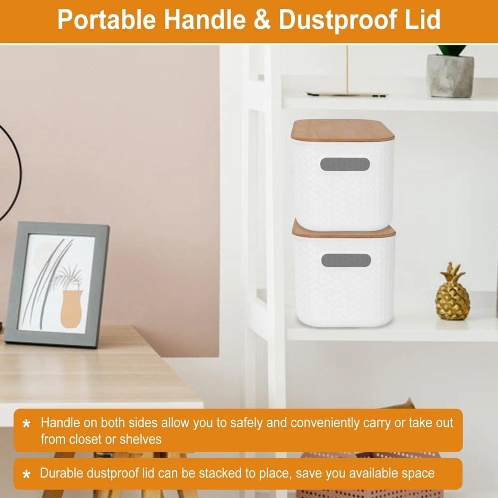 Stackable storage bins with a dustproof lid and portable handles, perfect for organizing your home decor and maximizing space efficiency.