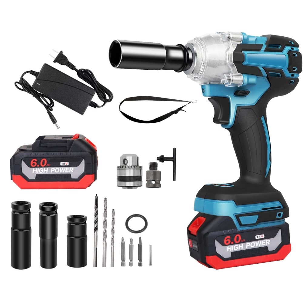 Electric cordless drill kit with battery, charger, multiple drill bits, and accessories, featuring a high-power 18V cordless design and ergonomic grip for comfortable use.