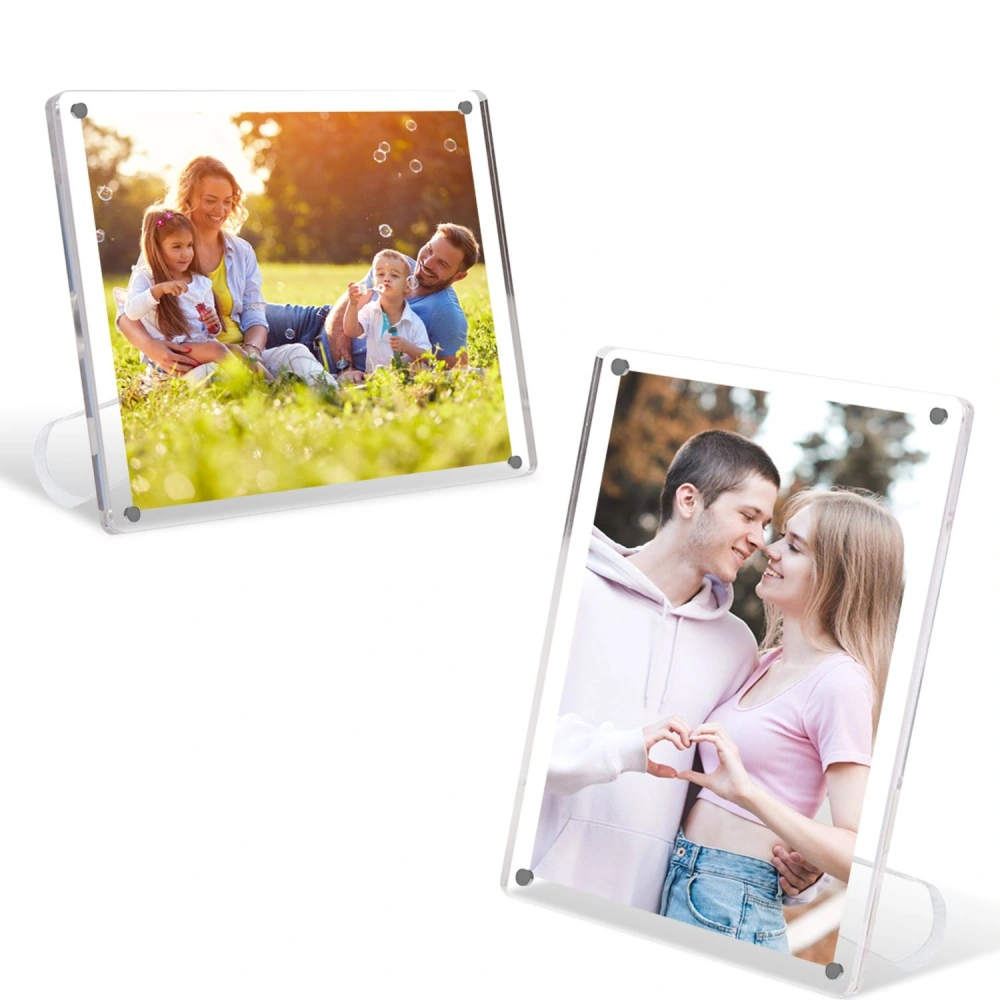 Two acrylic photo frames displaying family and couple images, perfect for showcasing cherished memories in a modern and elegant style.