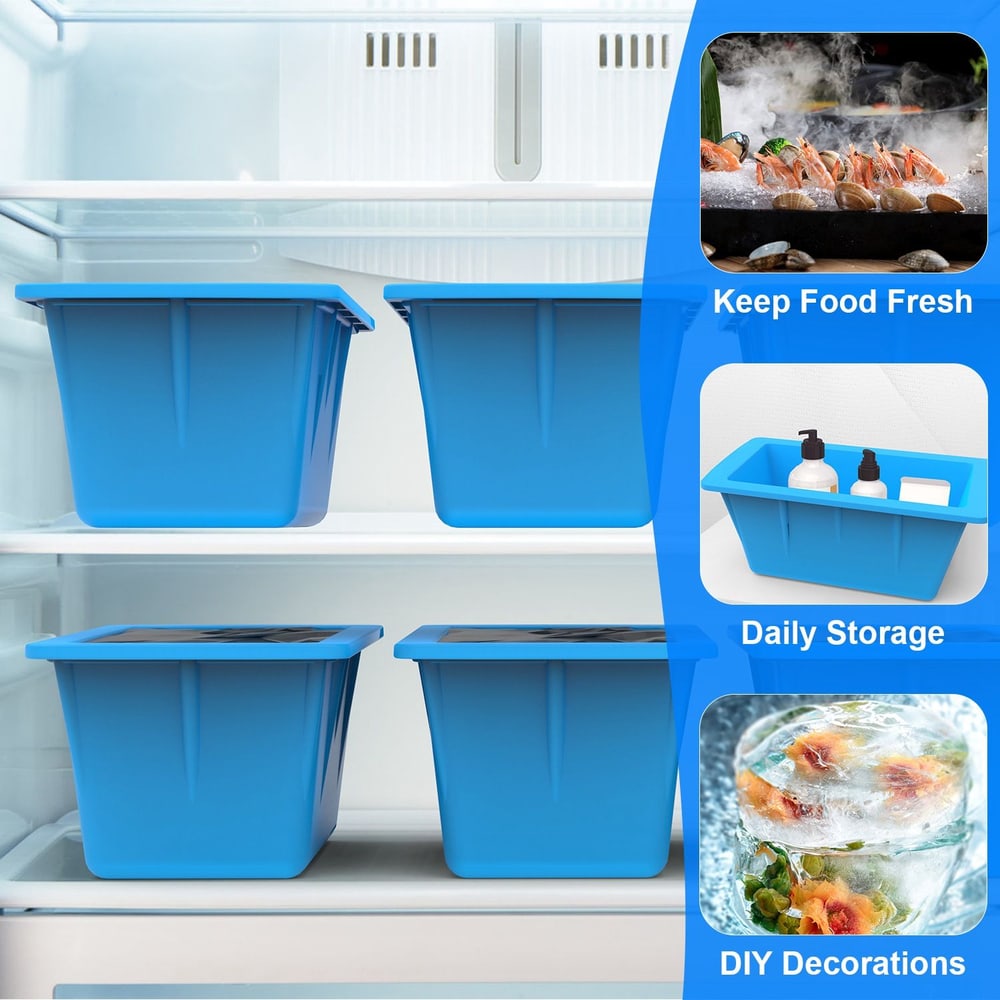 Blue storage bins in a refrigerator, designed to keep food fresh, suitable for daily storage and DIY decoration projects.