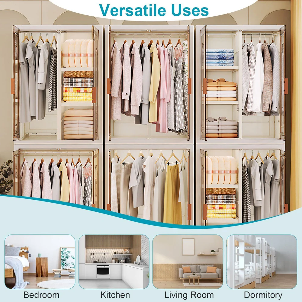 Stylish and versatile modular wardrobe storage unit featuring neatly organized clothing, blankets, and linens, ideal for bedroom, kitchen, living room, and dormitory use.