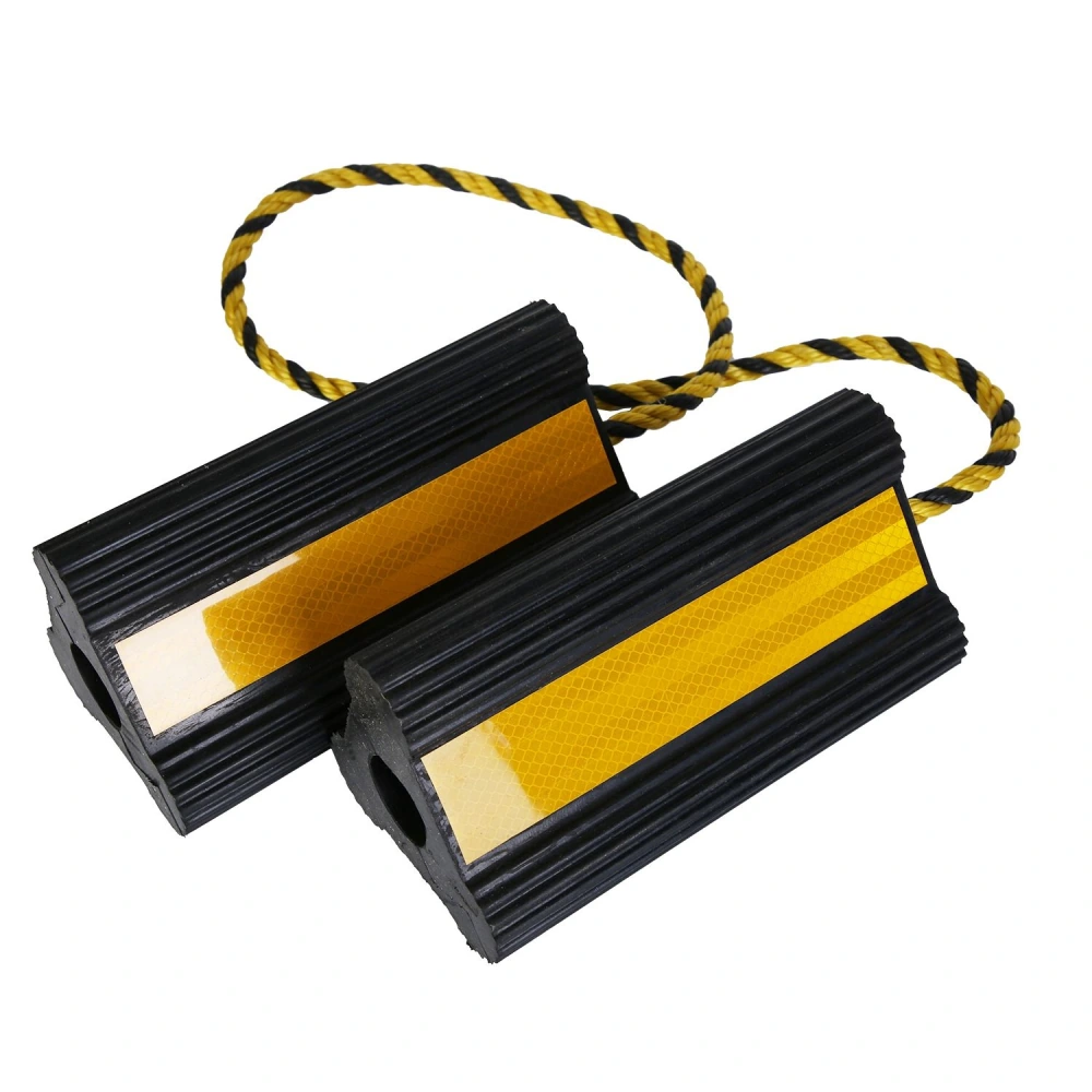 Rubber dock bumpers with reflective yellow strips and a black rope for easy handling, designed to protect boats and docks from impact damage.