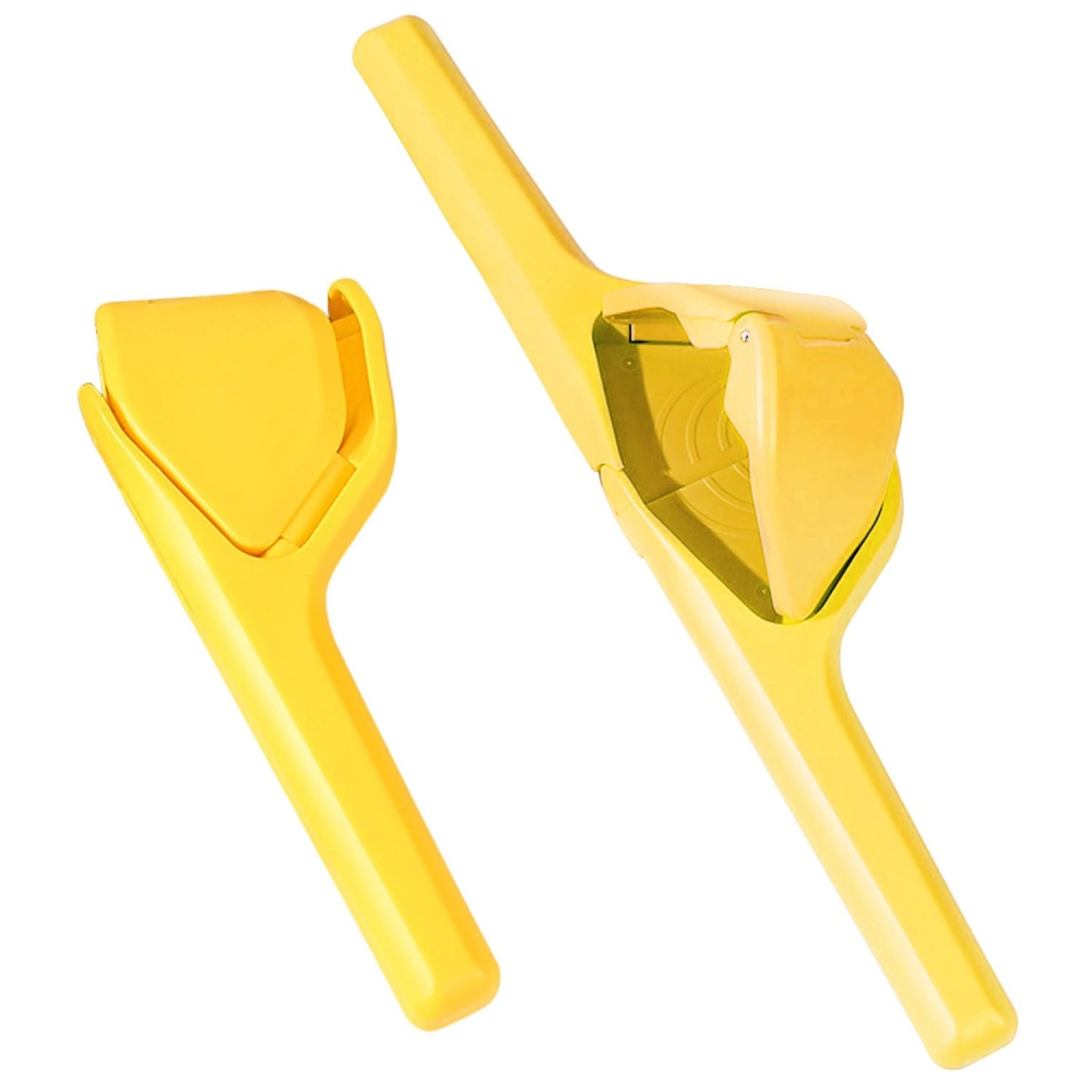 Yellow fruit slicer and peeler tools designed for easy and efficient slicing of fruits and vegetables.