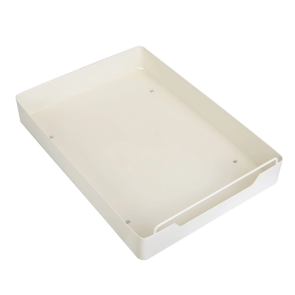 Minimalist rectangular cream plastic storage tray with smooth edges, designed for versatile organization and home decor.