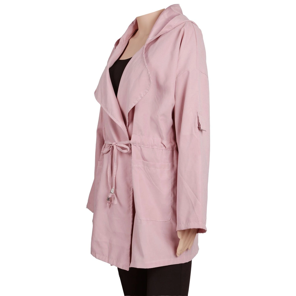 Light pink lightweight women's jacket with a shawl collar and adjustable waist tie, perfect for casual layering.