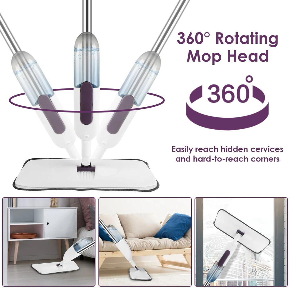 360° rotating mop head for easy cleaning in hidden corners and hard-to-reach spaces, featuring a sleek design and user-friendly grip.