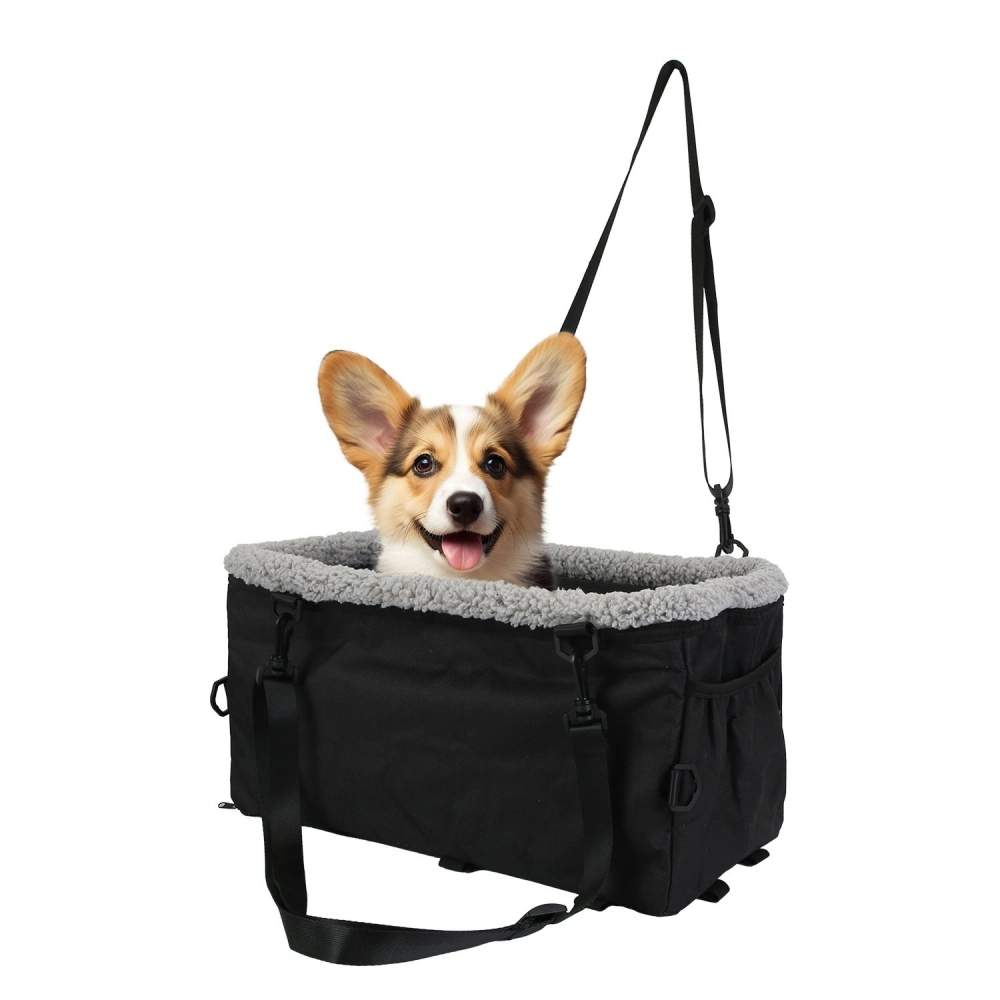 Durable black pet carrier with soft gray lining, designed for small dogs, featuring adjustable straps for easy transport and safety.