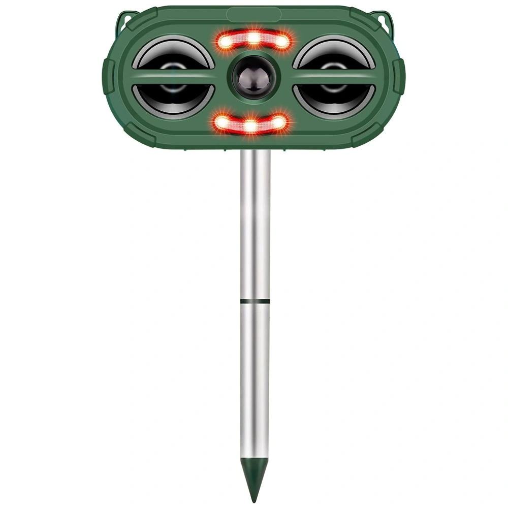 Wireless outdoor speaker with dual speakers, red LED lights, and a green rugged design, ideal for camping and outdoor events.