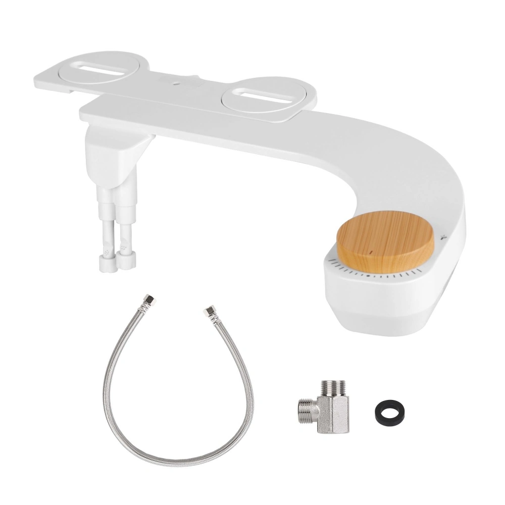 White kitchen faucet adapter with bamboo accent, stainless steel hose, and connector fittings for easy installation and modern design.