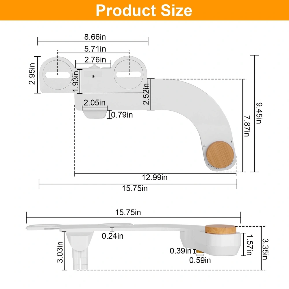 Product size diagram showcasing the dimensions of a modern, stylish adjustable desk lamp with a natural wood accent, measuring 15.75 inches wide and 9.45 inches tall.